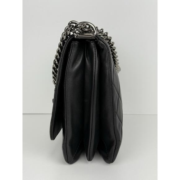 CHANEL Leather Quilted Boy Messenger Bag Black with Silver Hardware B-7 - Picture 3 of 16